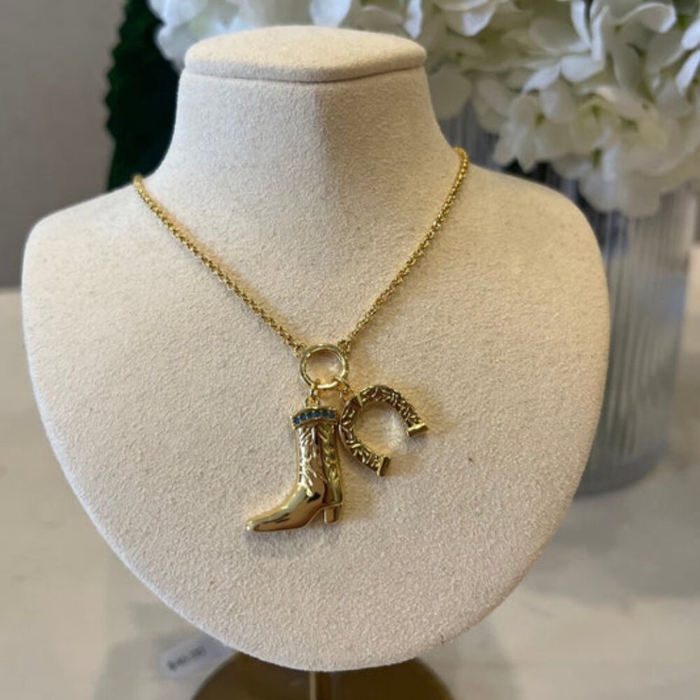 Sahira 18k Gold Plated Boot and Horseshoe Necklace NWT